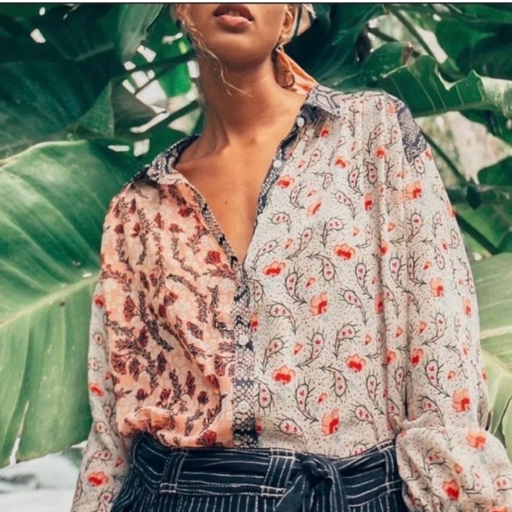 Multicolor Patterned Button-Up Blouse - image 6